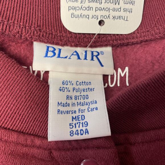 Hand Printed Medium Upcycled Rustic Woody Pine Cone Long Sleeve Snap Sweatshirt - Picture 4 of 5